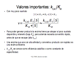 Valores importantes kcat/Km